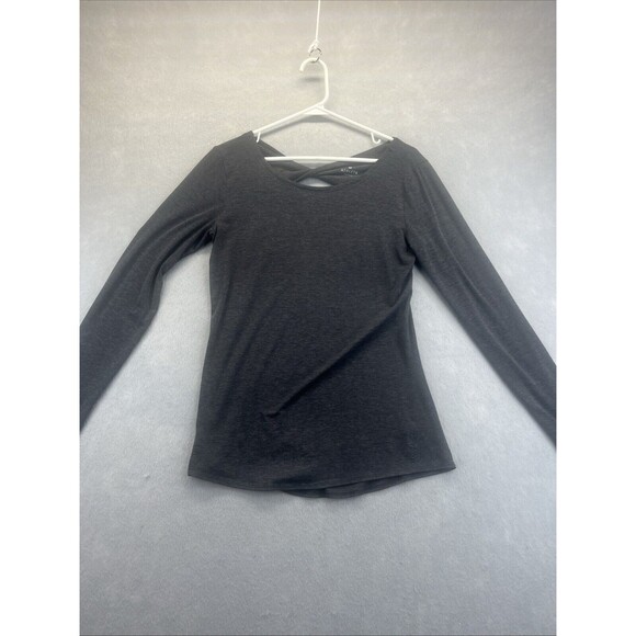 Athleta Tops - Athleta Top Open Back Heathered Black Draped Long Sleeve Small
